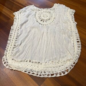 Women’s Ivory Crochet Swimsuit Cover-Up PARADISE Boho Beach Tunic One Size